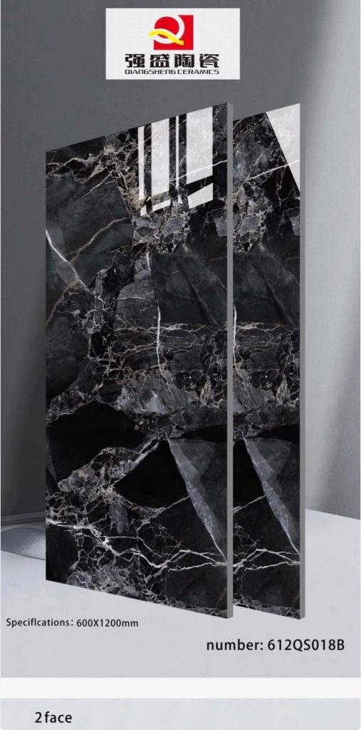 QingSheng Nero Marquina Black Marble Glossy Tile – 24×48 | 600×1200mm