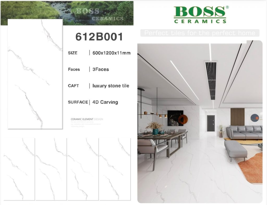 White Marble 4D Carving Luxury Stone Tile – 24x48 (600x1200x11 mm) | Boss Ceramics