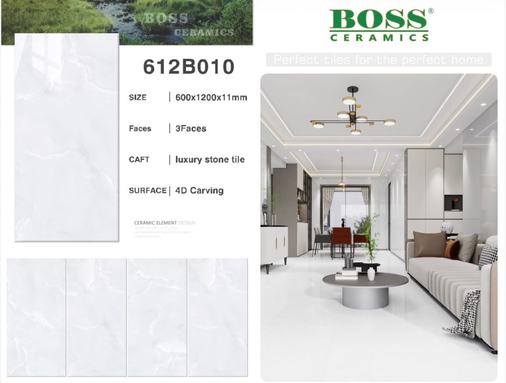 Soft White 4D Carving Luxury Stone Tile – 24x48 (600x1200x11 mm) | Boss Ceramics