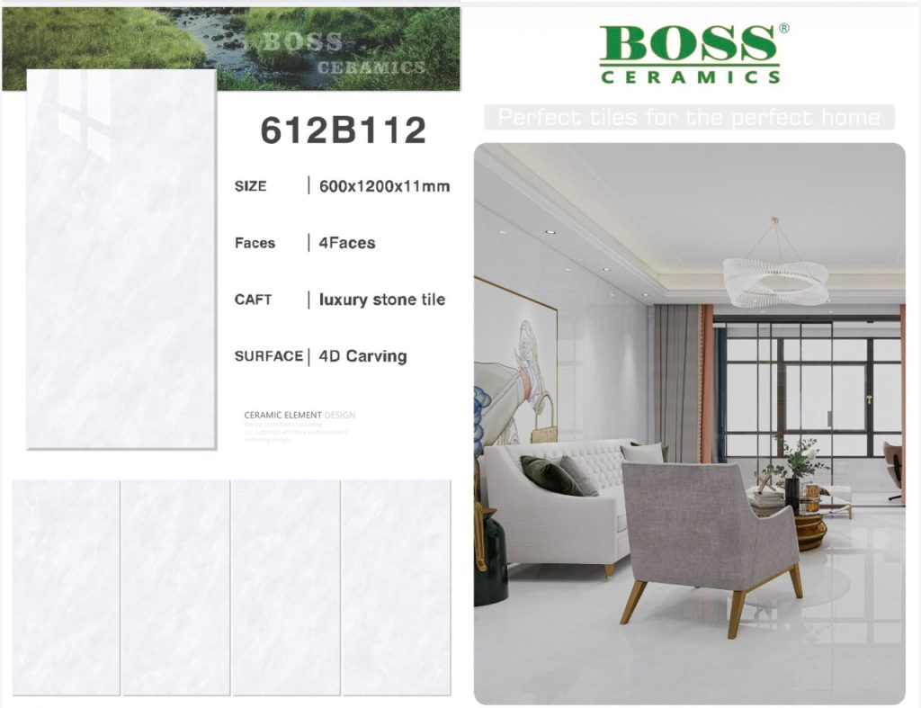 Pure White 4D Carving Luxury Stone Tile – 24x48 (600x1200x11 mm) | Boss Ceramics