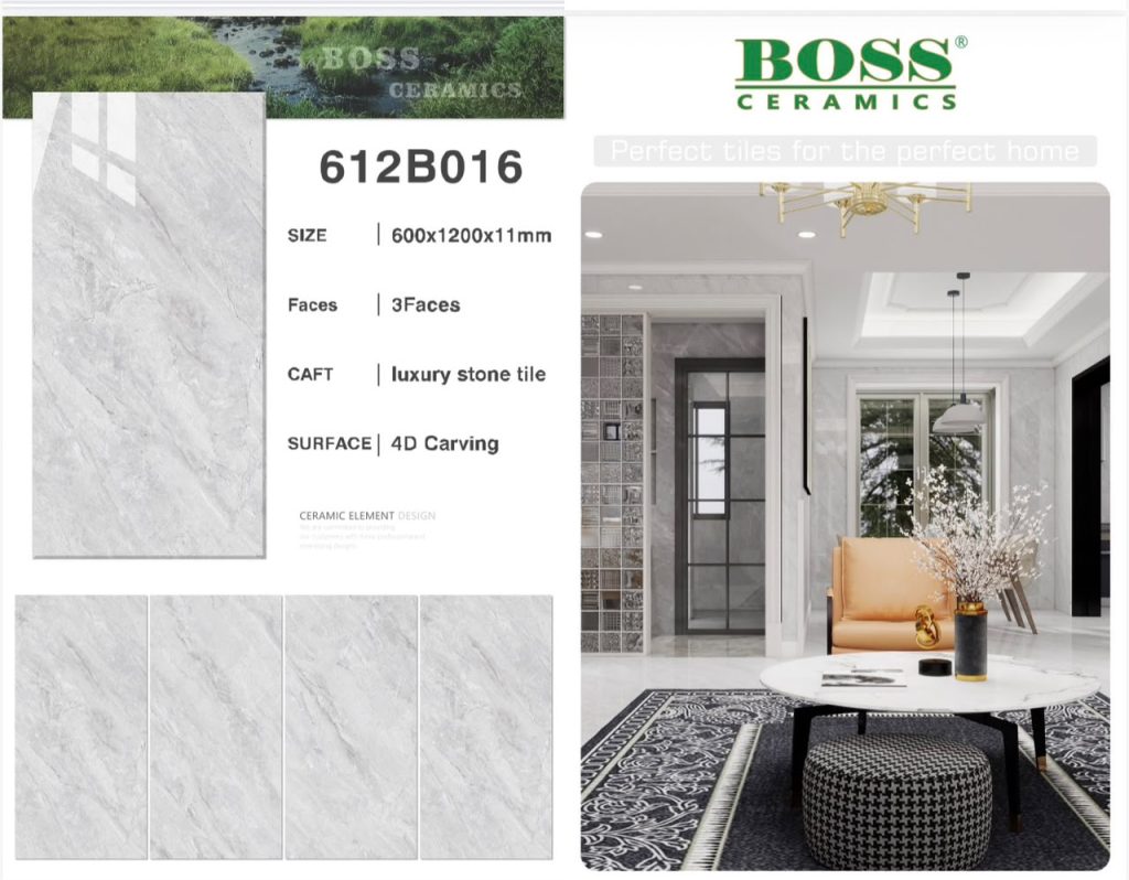 Light Grey 4D Carving Luxury Stone Tile – 24x48 (600x1200x11 mm) | Boss Ceramics