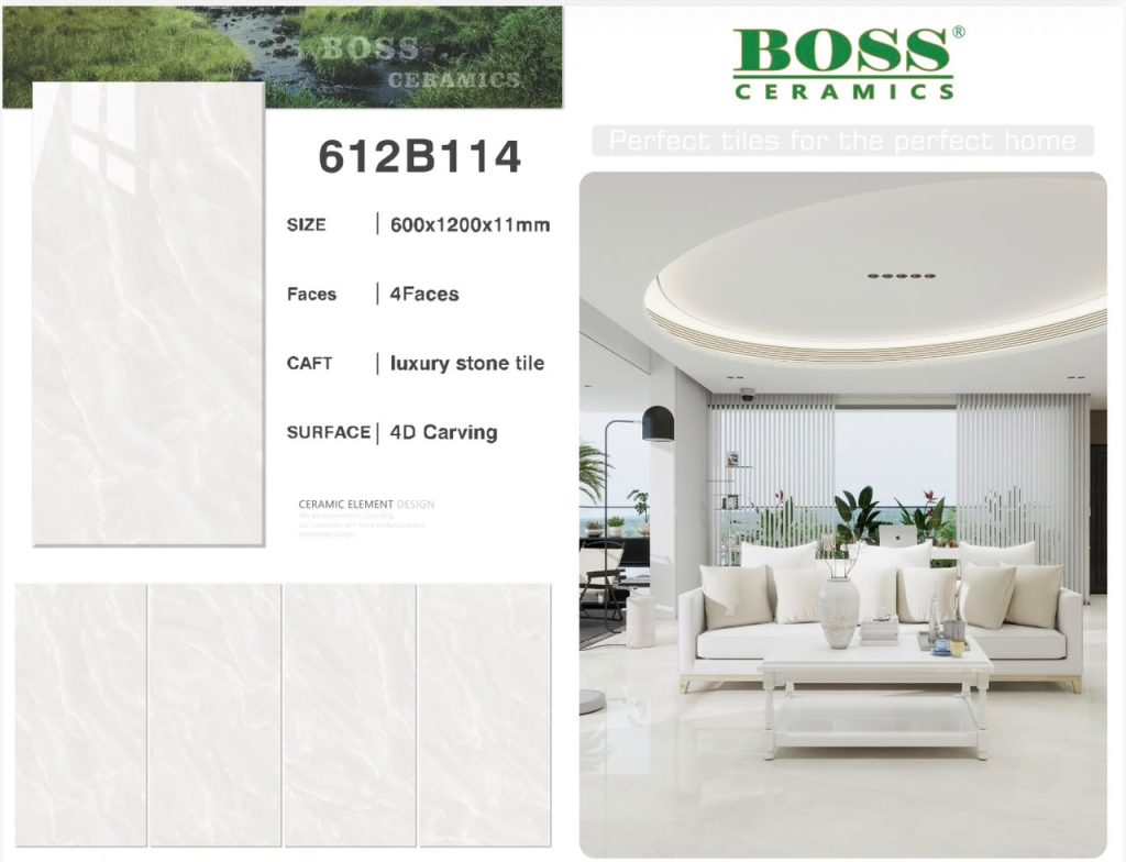Cream Ivory 4D Carving Luxury Stone Tile – 24x48 (600x1200x11 mm) | Boss Ceramics