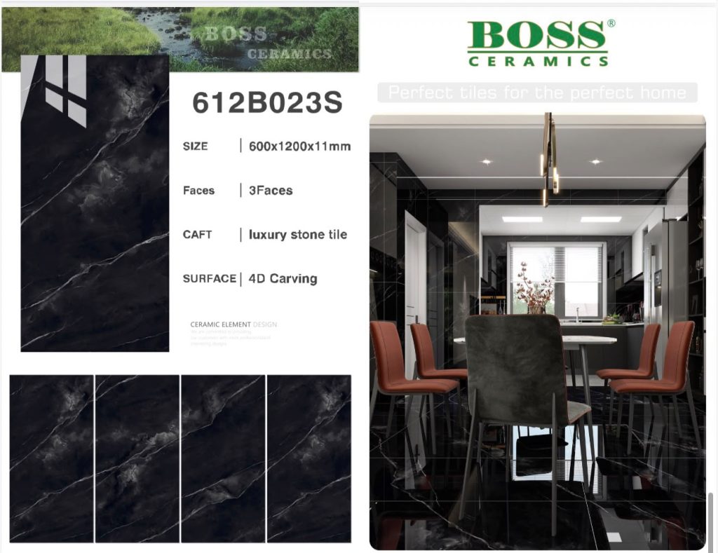 Black Charcoal Marble 4D Carving Luxury Stone Tile – 24x48 (600x1200x11 mm) | Boss Ceramics