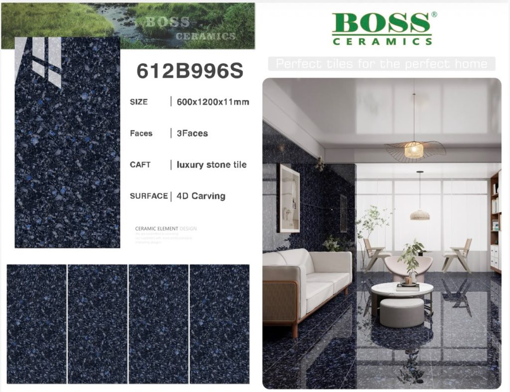 Deep Navy Blue & Black 4D Carving Luxury Stone Tile – 24x48 (600x1200x11 mm) | Boss Ceramics