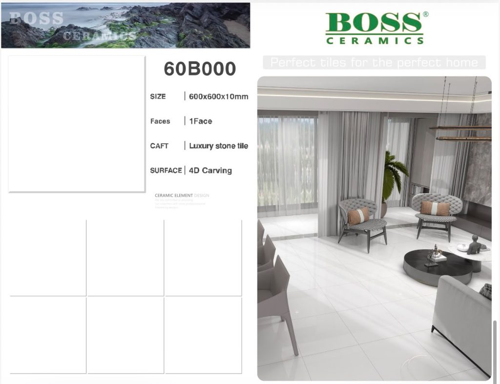 Super White 4D Carving Luxury Stone Tile – 24x24 (600x600x10 mm) | Boss Ceramics