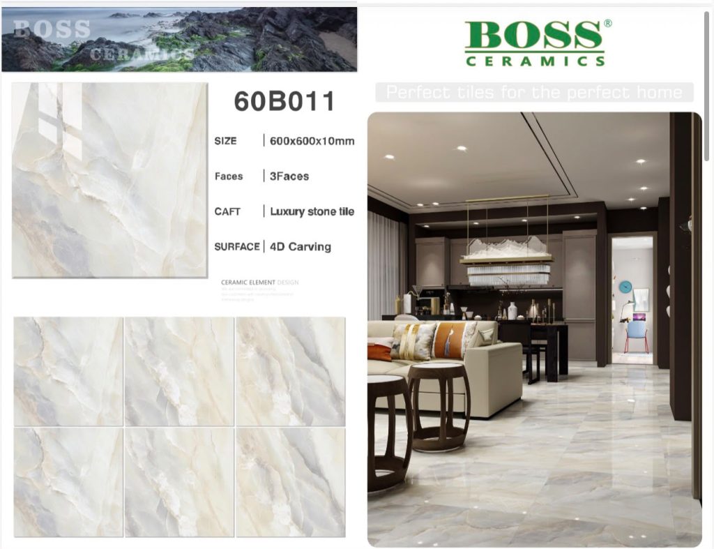 Cream Beige Onyx 4D Carving Luxury Stone Tile – 24x24 (600x600x10 mm) | Boss Ceramics