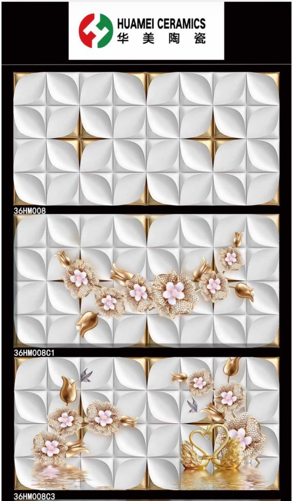 3-Piece 3D Gold Floral Decorative Tile Set – 12x24 | Huamei Ceramics