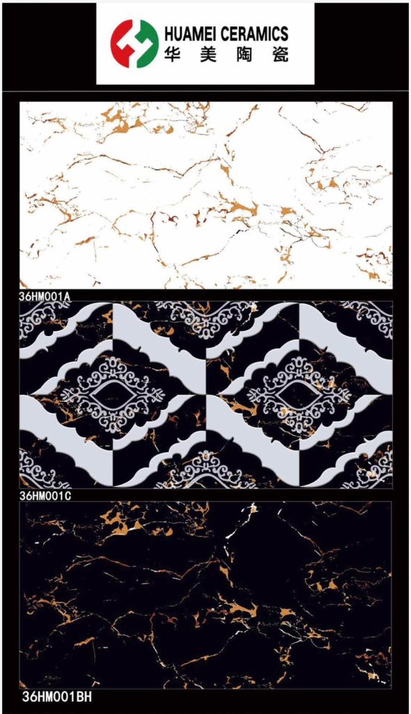 3-Piece Black Gold Marble Decorative Tile Set – 12x24 | Huamei Ceramics
