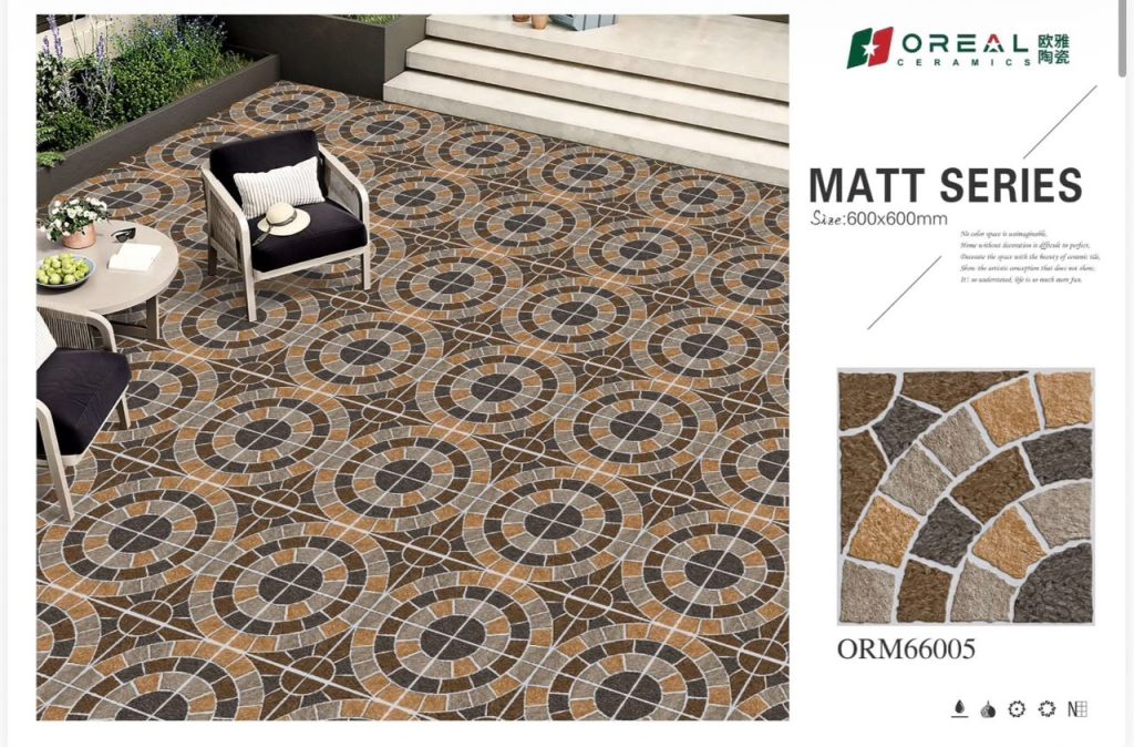 Oreal Ceramics Matt Porcelain Floor Tile 24x24 (600x600 mm) – Terracotta Orange & Charcoal Grey