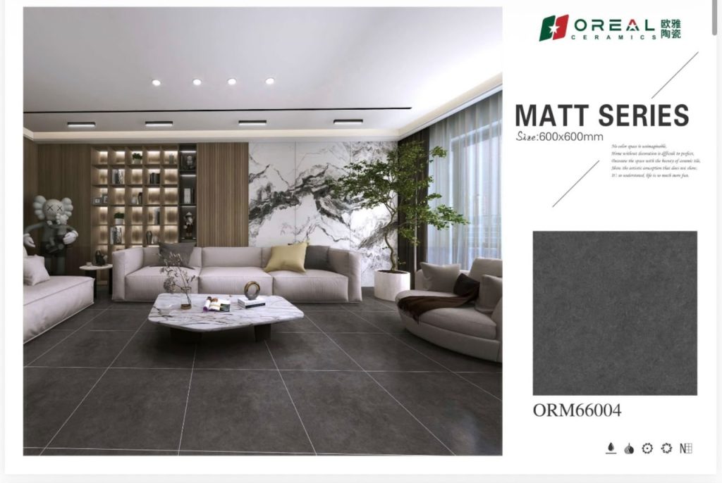 Oreal Ceramics Matt Porcelain Floor Tile 24x24 (600x600 mm) – Dark Charcoal & Graphite