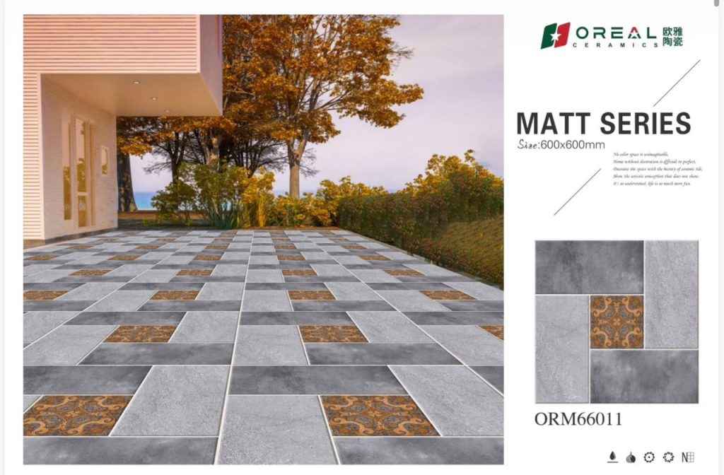 Oreal Ceramics Matt Porcelain Floor Tile 24x24 (600x600 mm) – Slate Grey & Rust Amber