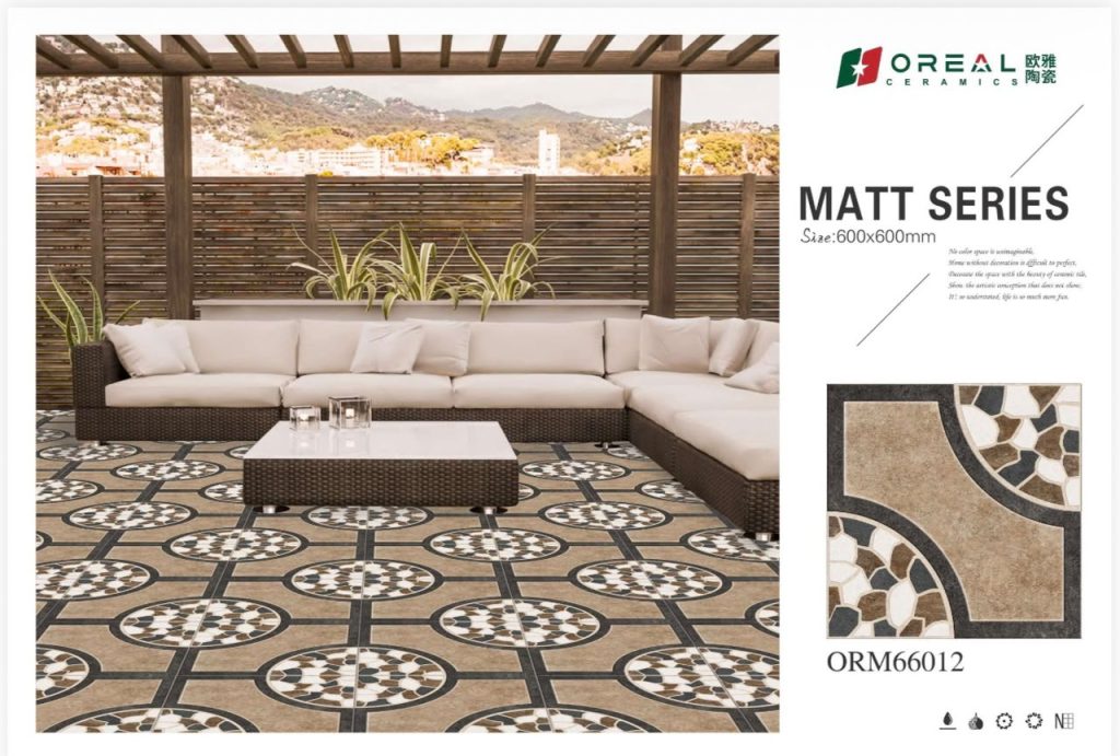 Oreal Ceramics Matt Porcelain Floor Tile 24x24 (600x600 mm) – Beige Brown & Charcoal Grey