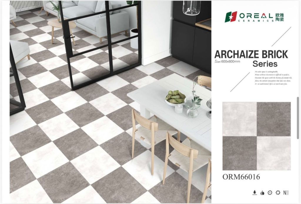 Oreal Ceramics Archaize Brick Porcelain Floor Tile 24x24 (600x600 mm) – Taupe Grey & Cream