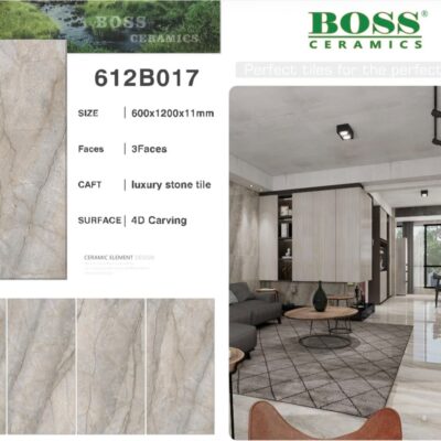 Boss Ceramics 612B017 Luxury Stone Tile – 24x48 Inches | 4D Carving Floor & Wall Tile