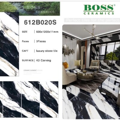 Boss Ceramics 612B020S Black & White Luxury Marble Tile – 24x48 Inches | Floor & Wall